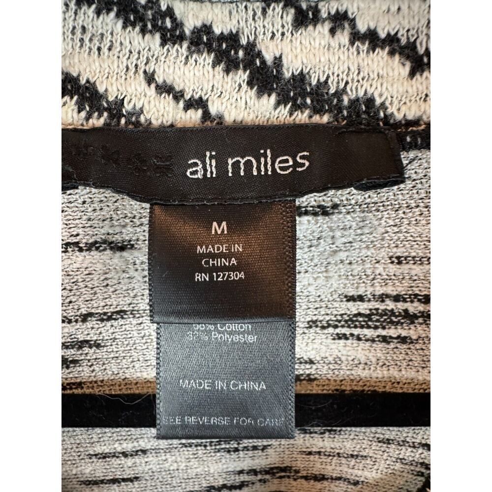 ALI MILES black white animal print button knit 3/4 sleeve cardigan sweater M - Picture 2 of 9
